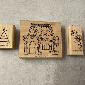 Stampin' Up! Gingerbread House Candy Cane Christmas Ink Rubber Stamp Wood Used